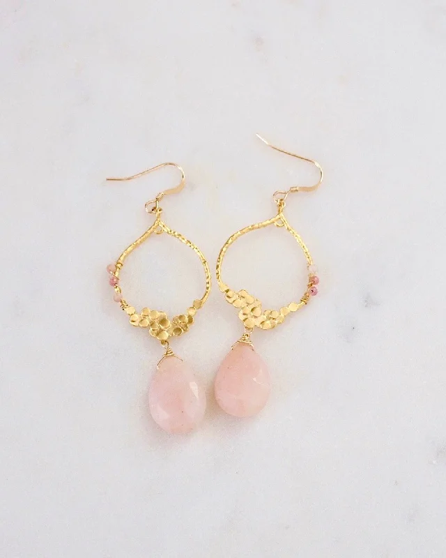 Custom Gold Earrings-Pink Opal Chandelier Earrings