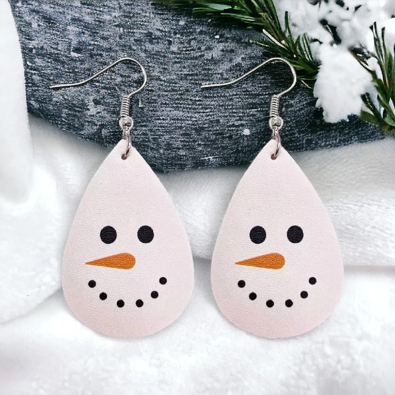 Luxury Wedding Earrings-Leather Snowman Drop Earrings