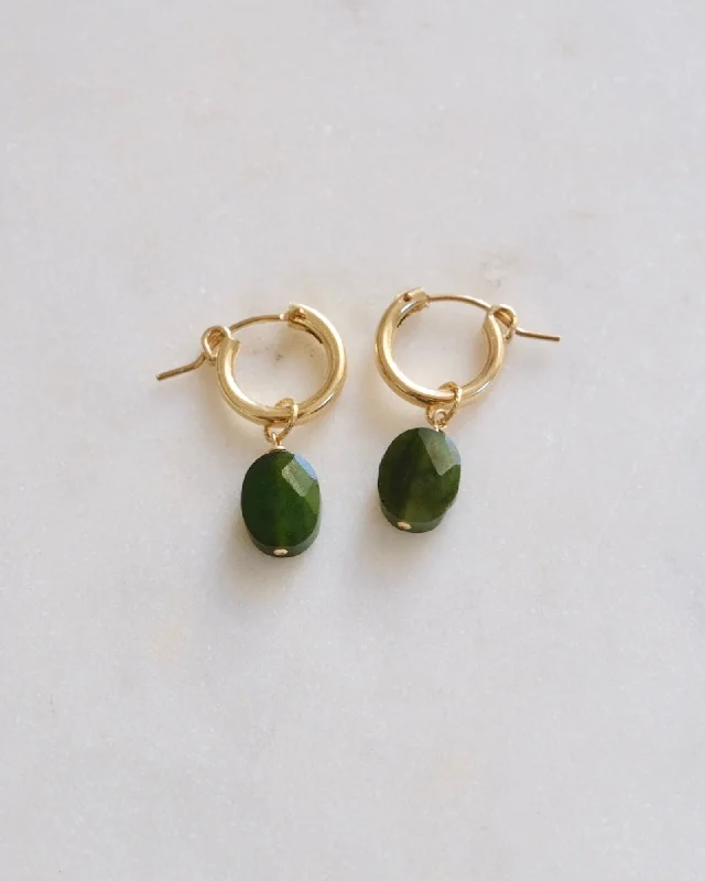 Boho Earrings for Weddings-Jade Huggie Hoops