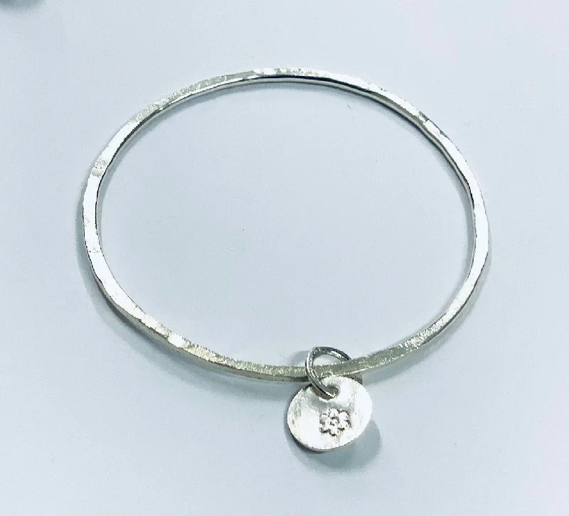 Customizable Wedding Bangles-Thin silver bangle with round charm