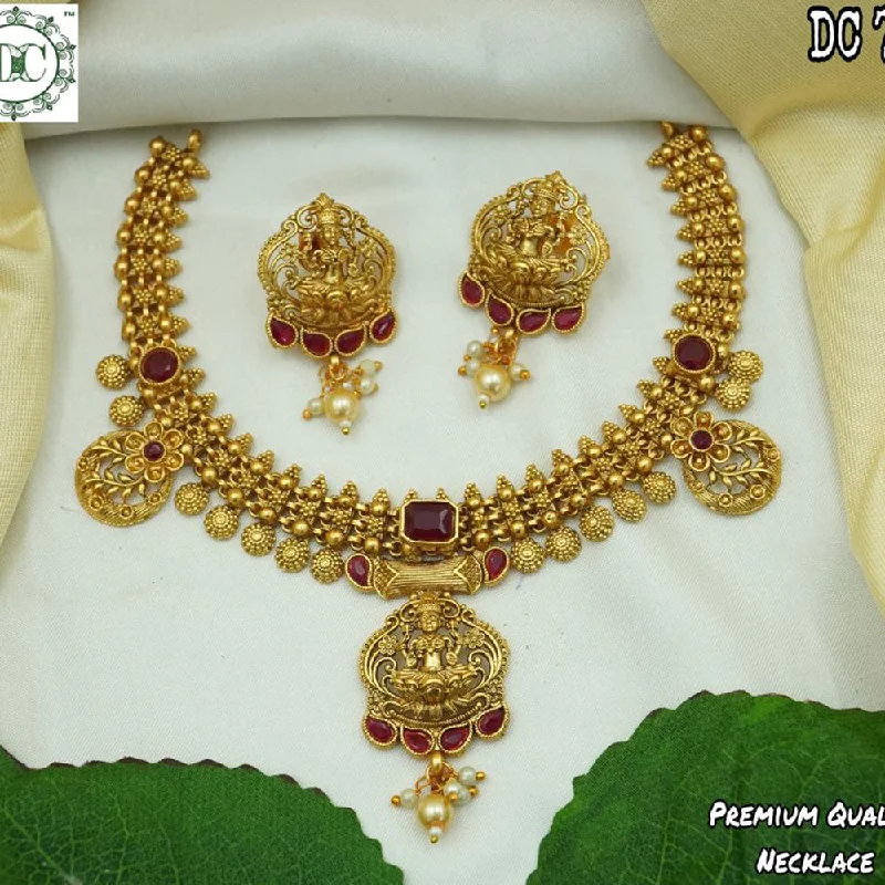 Fashionable Crystal Pendant Necklaces-Diksha Collection Gold Plated Temple Necklace Set