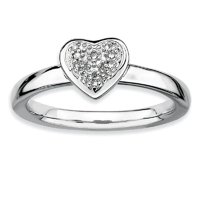 Classic Gemstone Rings-Sterling Silver Stackable 1/20 Cttw HI/I3 Diamond 8mm Heart Ring