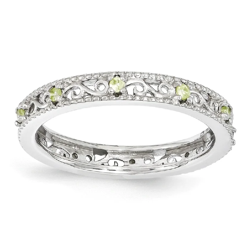 Custom Name Rings-3mm Sterling Silver Stackable Expressions Peridot Scroll Band