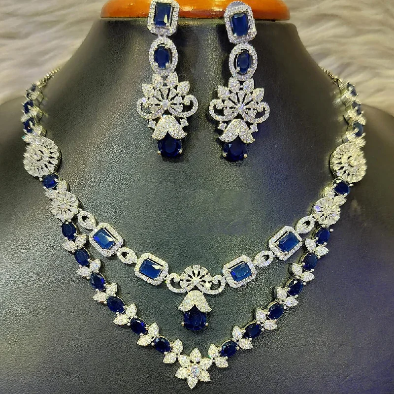 Designer Gemstone Necklaces-Jain Jewellers Silver Plated AD Necklace Set