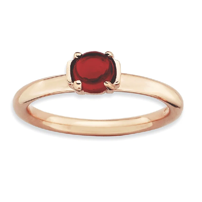 Wedding Ring Sets-14k Rose Gold Plated Sterling Silver & Garnet 5mm Cabochon Stack Ring