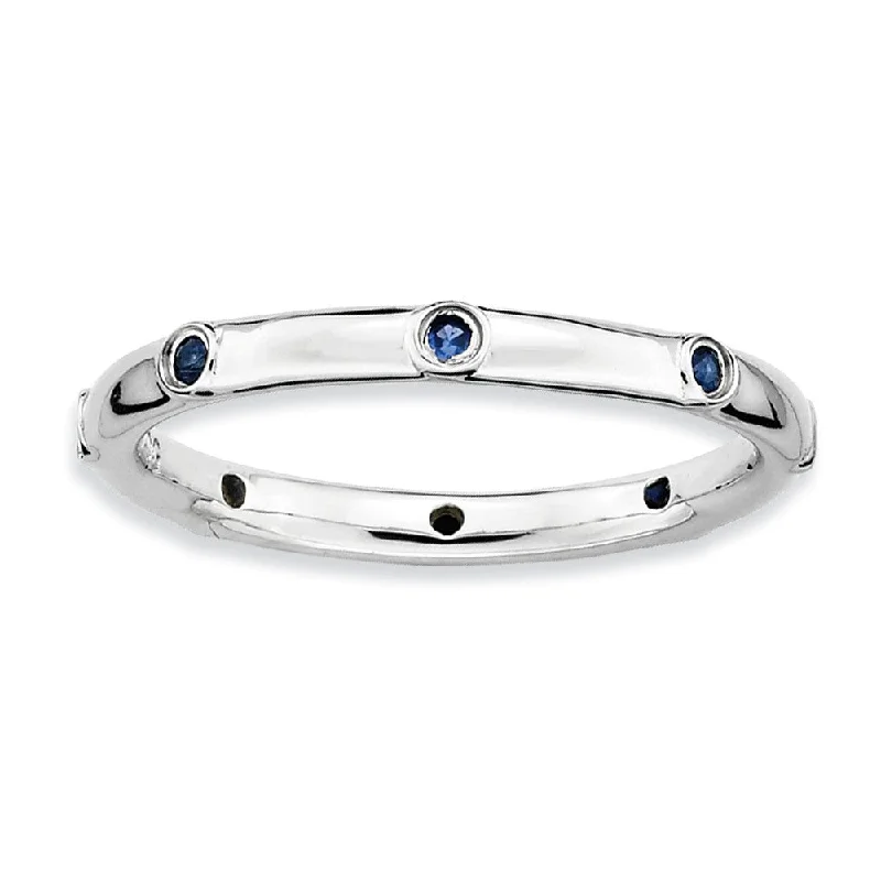 Simple Engagement Rings-Sterling Silver Stackable Created Sapphire Accent 2.25mm Band