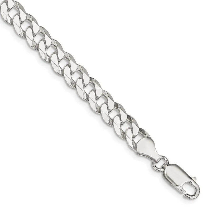 Diamond Bracelets for Women-Sterling Silver 7mm Beveled Curb Chain Bracelet