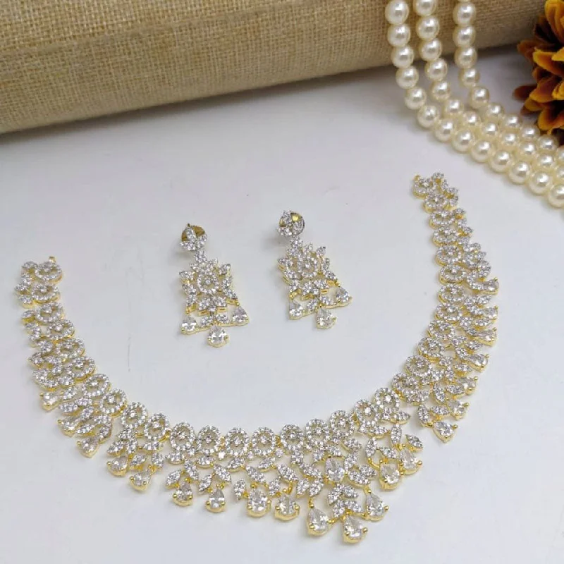 Bridal Pendant Necklaces-Aamrapali Gold Plated American Diamond Necklace Set