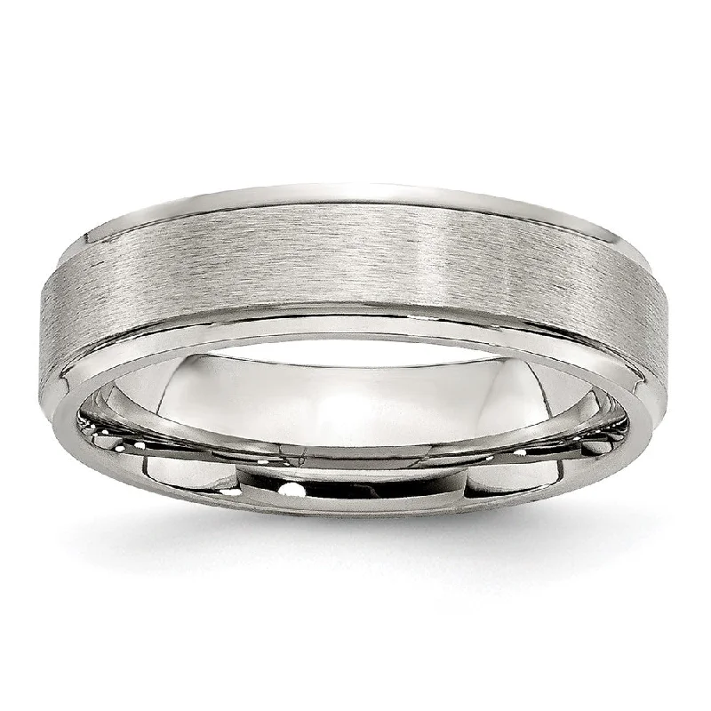 Stylish Gemstone Rings-6mm Stainless Steel Brushed Center Ridged Edge Comfort Fit Band