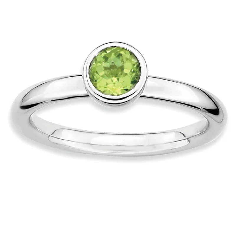 Classic Wedding Ring Sets-Stackable Low Profile 5mm Peridot Silver Ring