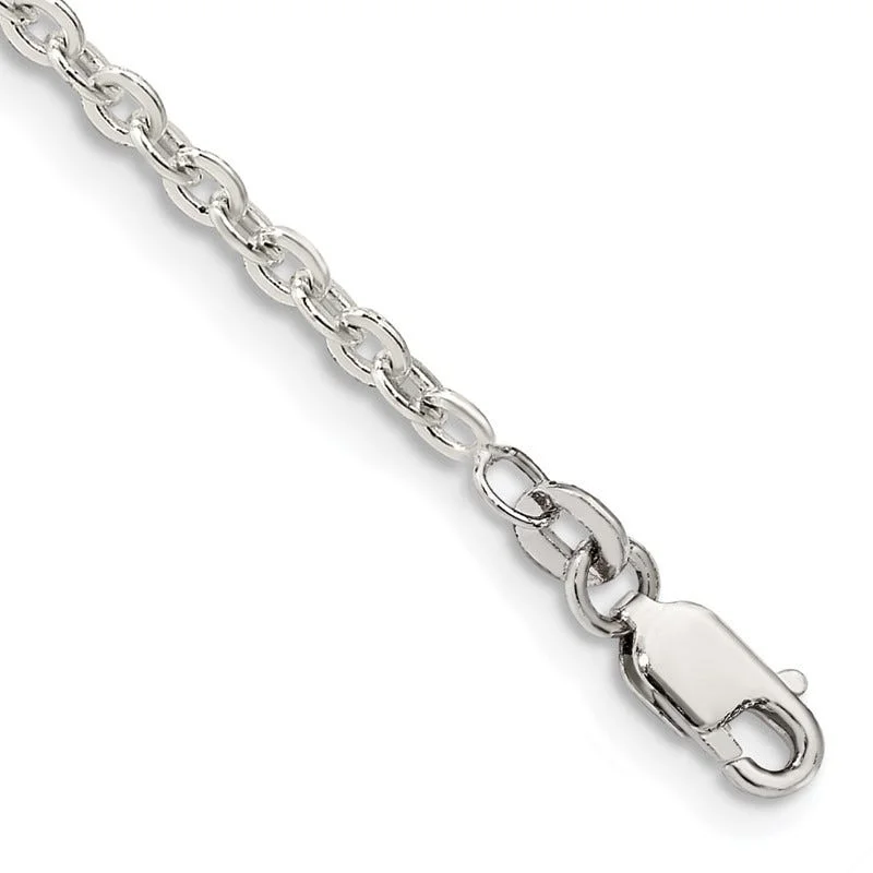 Silver Cuff Bracelets with Gemstones-Sterling Silver 2.75mm Flat Link Cable Chain Bracelet