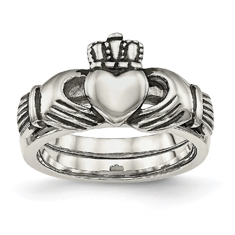 Personalized Wedding Rings-Stainless Steel Love, Loyalty, Friendship Claddagh Hinged Ring