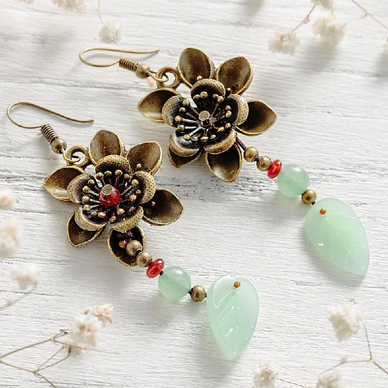 Sparkly Gold Earrings-Blossom Aventurine Earrings