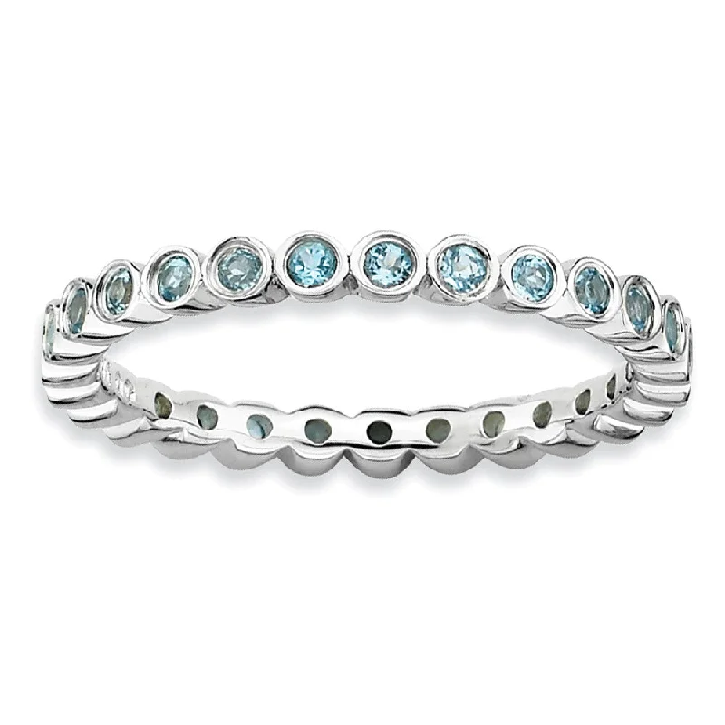 Colored Diamond Rings-Sterling Silver Stackable Bezel Set Blue Topaz 2.25mm Band