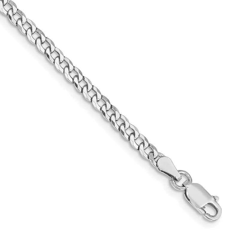 Elegant Chain Link Bracelets-Sterling Silver Rhodium-plated 3.2mm Beveled Curb Chain Bracelet