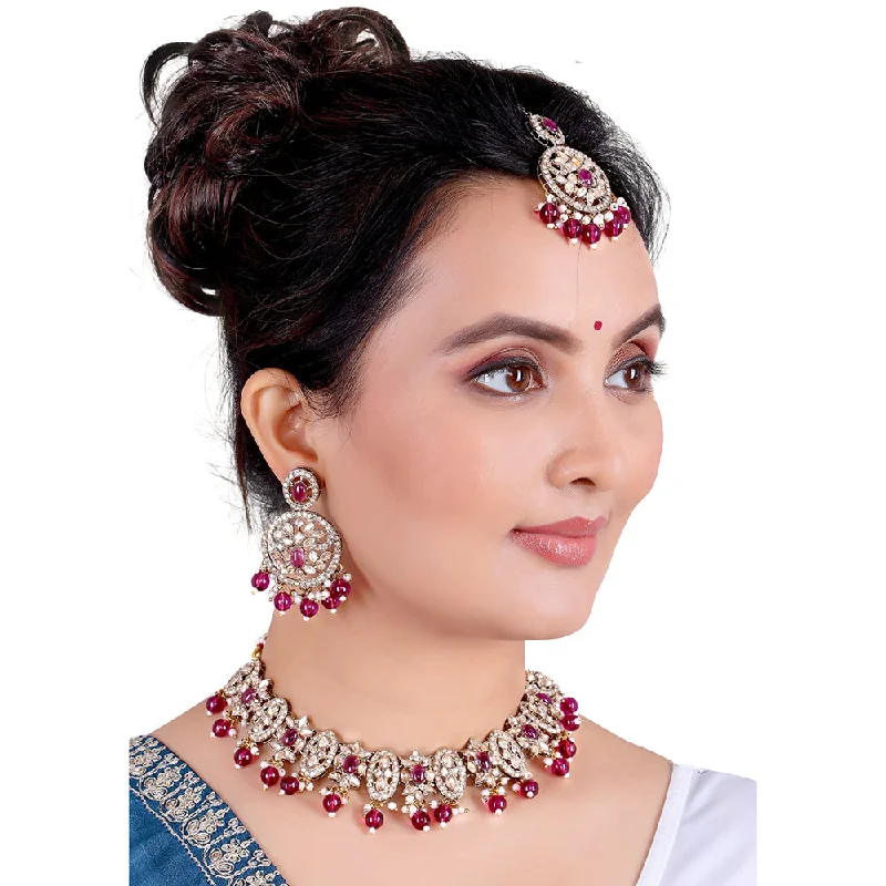 Bridal Pendant Necklaces-Rudraksh Art Antique Gold Plated Austrian Stone And Beads Necklace Set