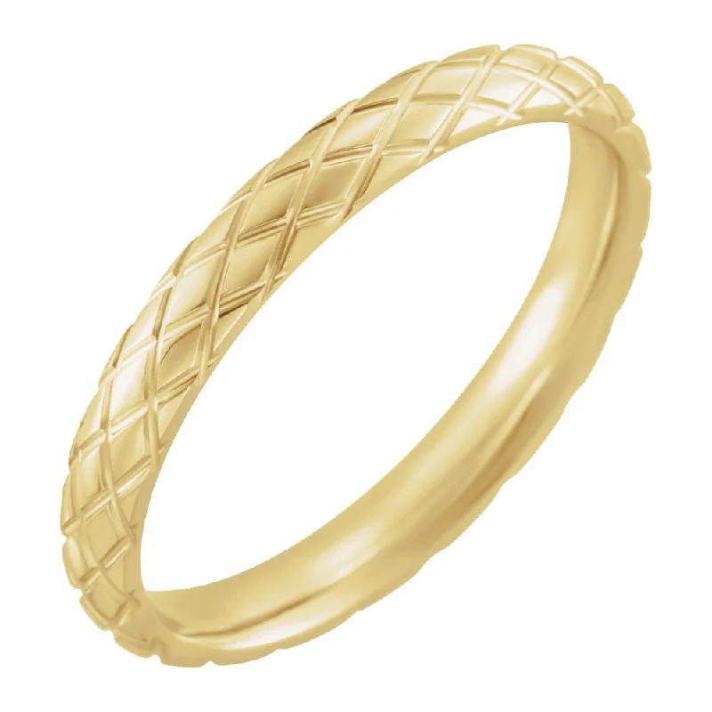 Beautiful Custom Rings-3mm 14K Yellow Gold Crisscross Patterned Comfort Fit Band