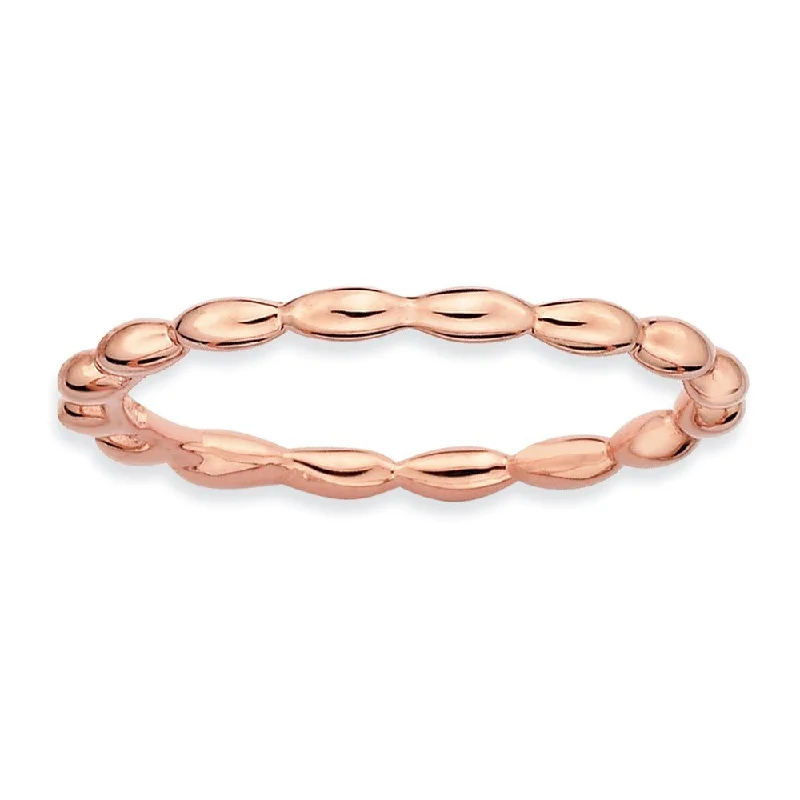 Custom Silver Rings-1.5mm 14k Rose Gold Plated Sterling Silver Stackable Rice Bead Band