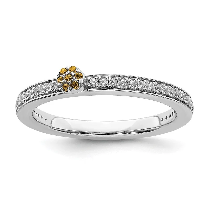 Simple Wedding Bands-14k White Gold, Citrine & 1/8 Ctw Diamond Stackable Ring