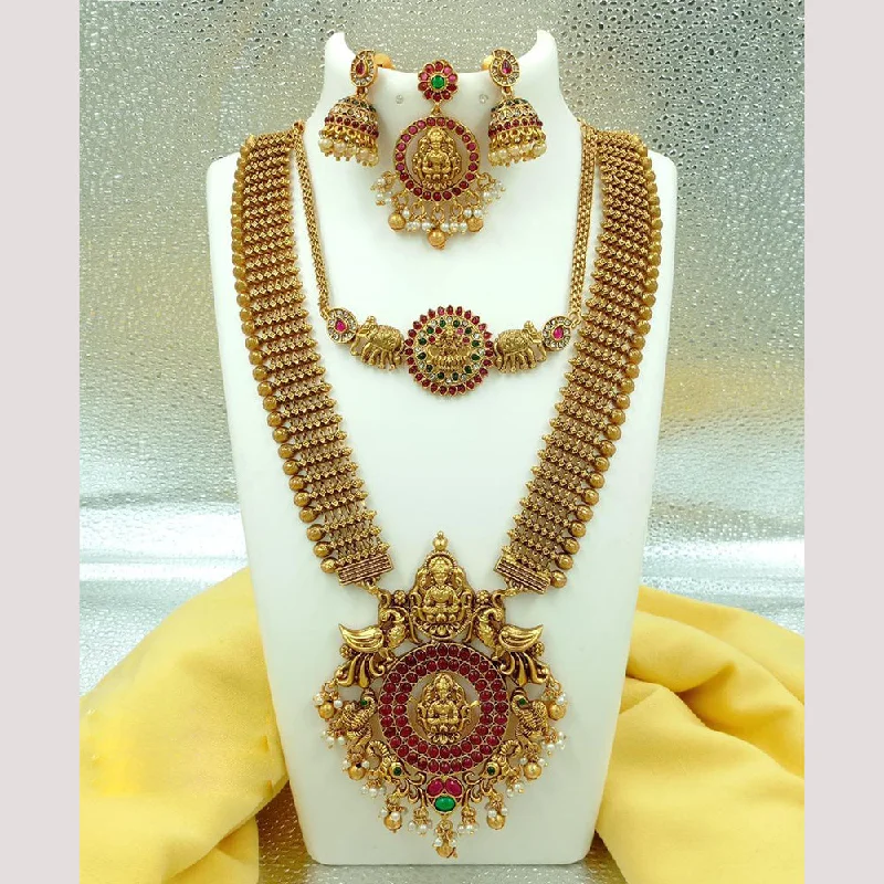 Luxury Gemstone Pendant Necklaces-FS Collection Gold Plated Temple Necklace Combo