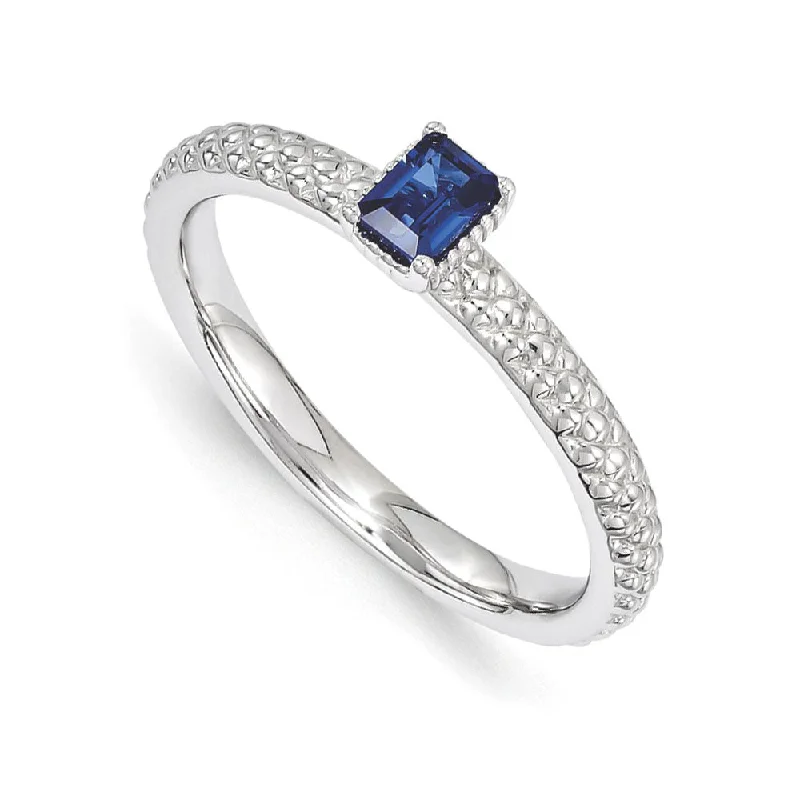 Sterling Silver Rings-Sterling Silver Stackable Created Sapphire Octagon Solitaire Ring