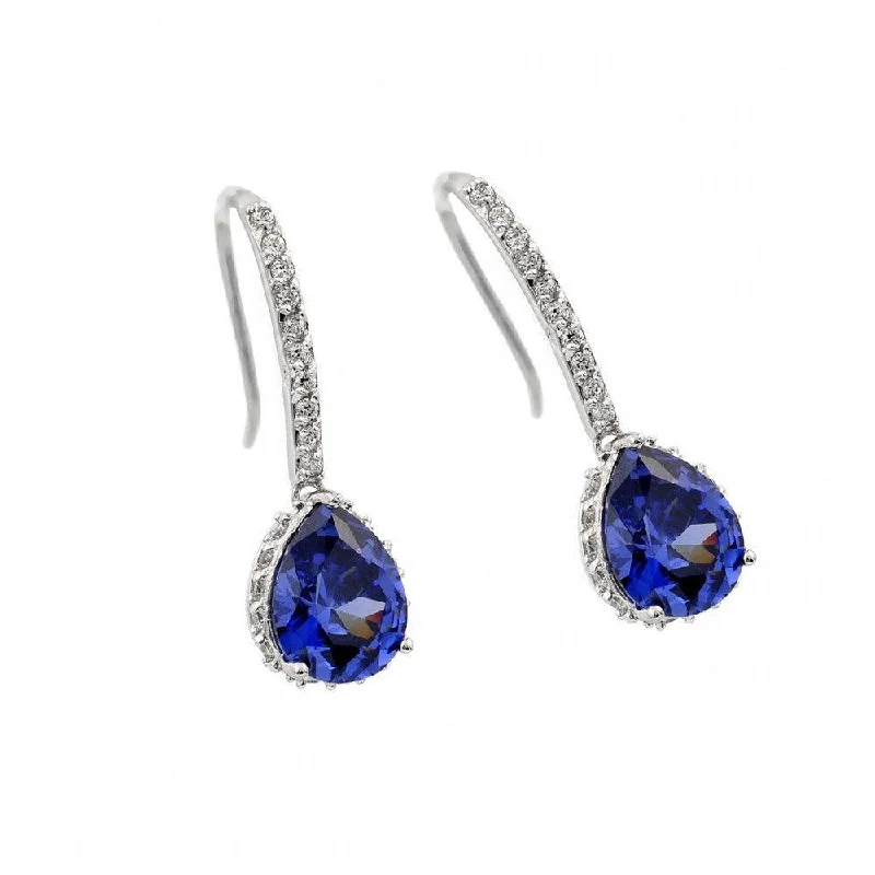 Unique Drop Earrings-Silver 925 Rhodium Plated Teardrop Channel Purple CZ Hook Earrings - BGE00377