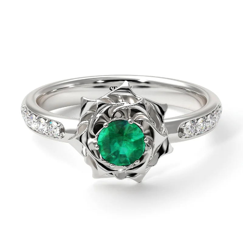 Wedding Ring Bands for Women-A lady's Rose Emerald Engagement Ring - Elena no. 18