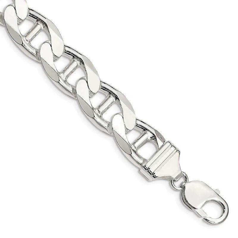 Custom Charm Bracelets-Sterling Silver 13.5mm Flat Cuban Anchor Chain Bracelet