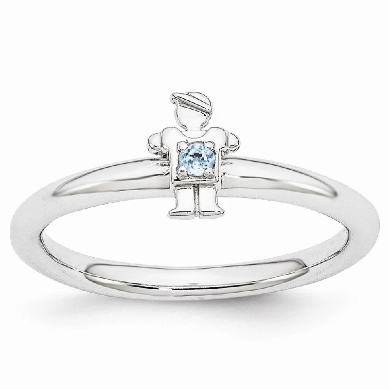 Personalized Engagement Rings-Rhodium Plated Sterling Silver Stackable Blue Topaz 7mm Boy Ring