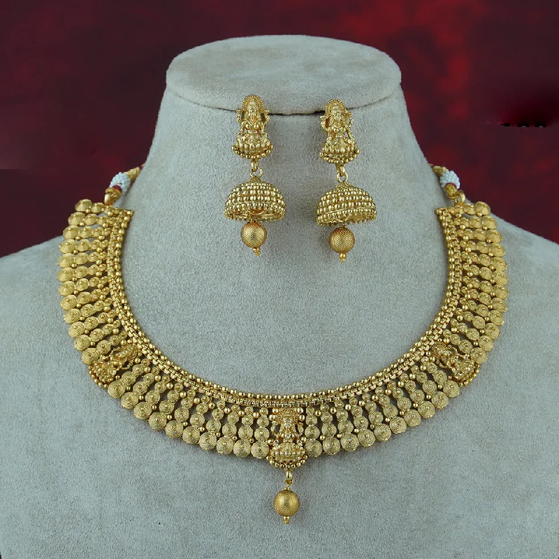 Custom Diamond Necklaces-Diksha Collection Gold Plated Temple Necklace Set