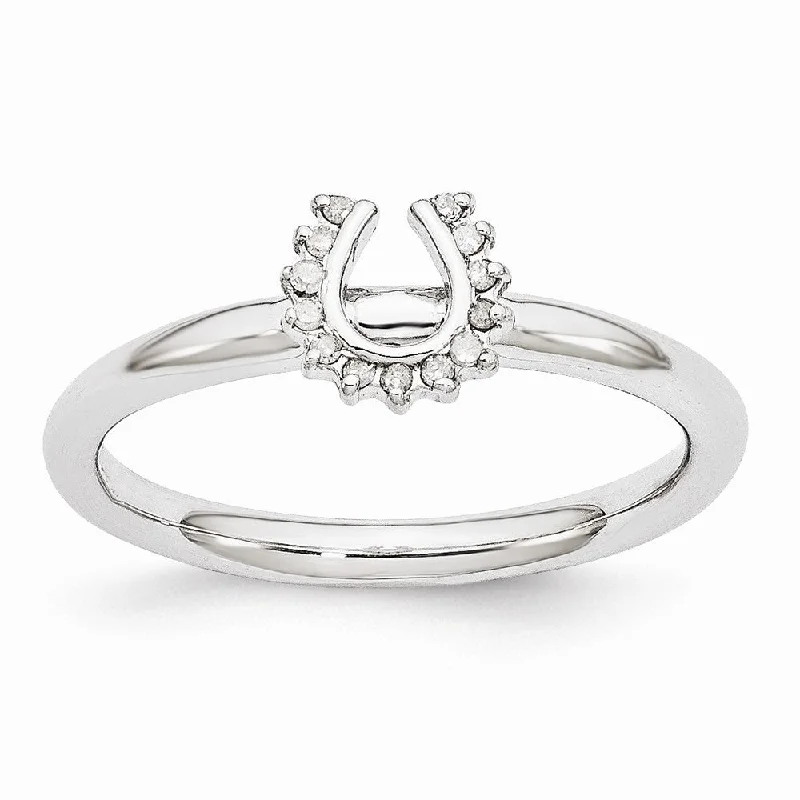 Unique Gemstone Engagement Rings-Rhodium Sterling Silver .07 Ctw Diamond 7mm Horseshoe Stackable Ring