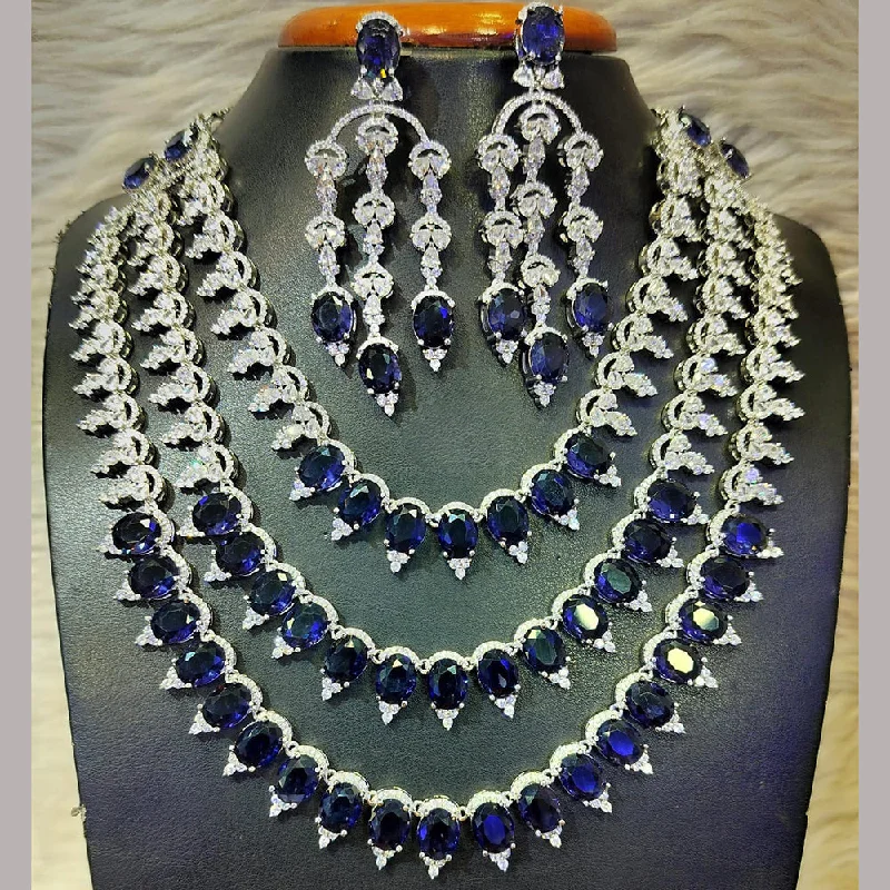 Statement Silver Necklaces-Jain Jewellers Silver Plated AD Necklace Set