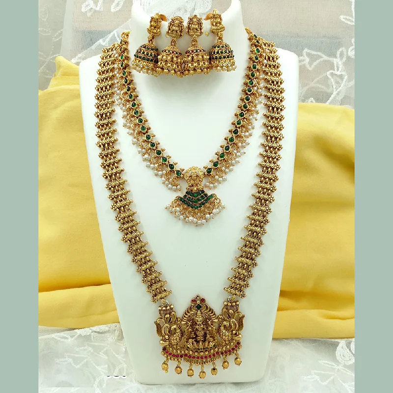 Trendy Gold Pendant Necklaces-Joyful Jewel Art Matte Gold Plated Pota Stone And Pearl Necklace Combo