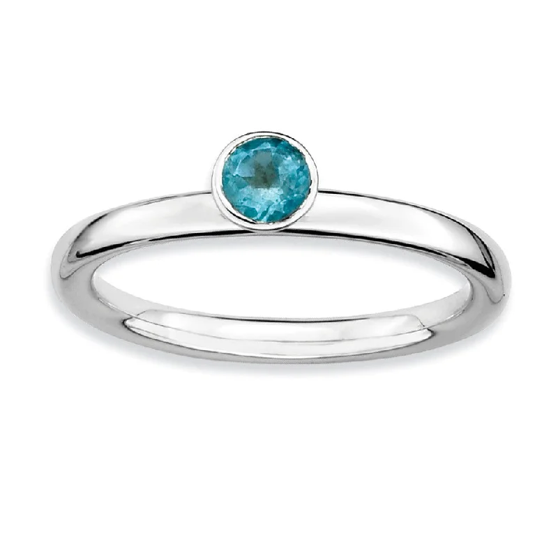 Dainty Gold Rings-Stackable High Profile 4mm Blue Topaz Silver Ring