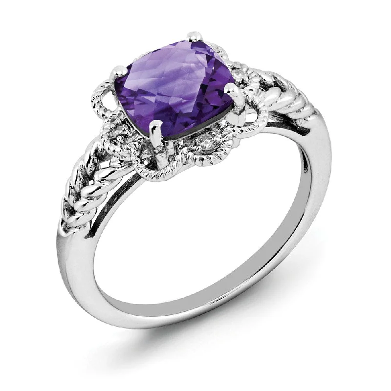 Modern Gold Rings-Amethyst & .04 Ctw Diamond Scalloped Sterling Silver Ring