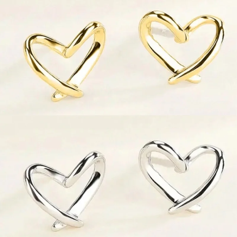 Colored Gemstone Earrings-Beautiful Silver or Gold Twisted Heart Stud Earrings