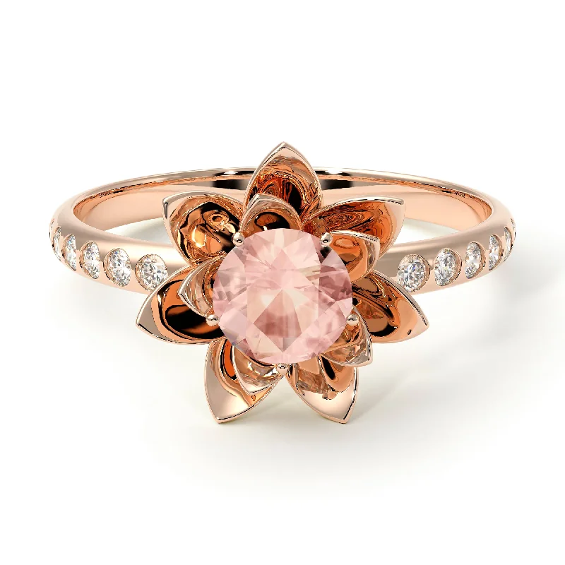 Simple Gemstone Rings-Lotus Flower Morganite ring - Lotus no. 902