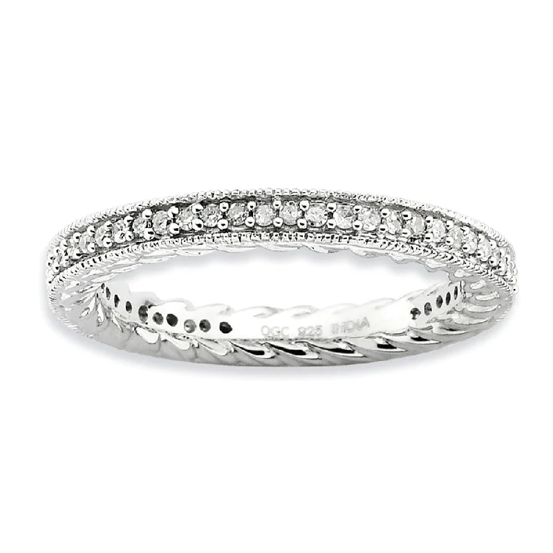 Bridal Diamond Rings-2.5mm Silver Stackable 1/3 Cttw HI/I3 Diamond Scalloped Band