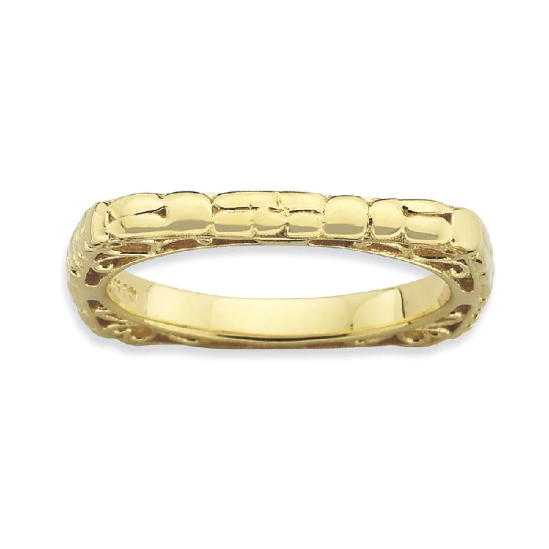 Designer Diamond Rings-2.25mm Stackable 18K Yellow Gold Plated Silver Square Band