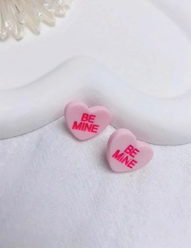 Luxury Wedding Earrings-Beautiful "Be Mine" Candy Heart Earrings