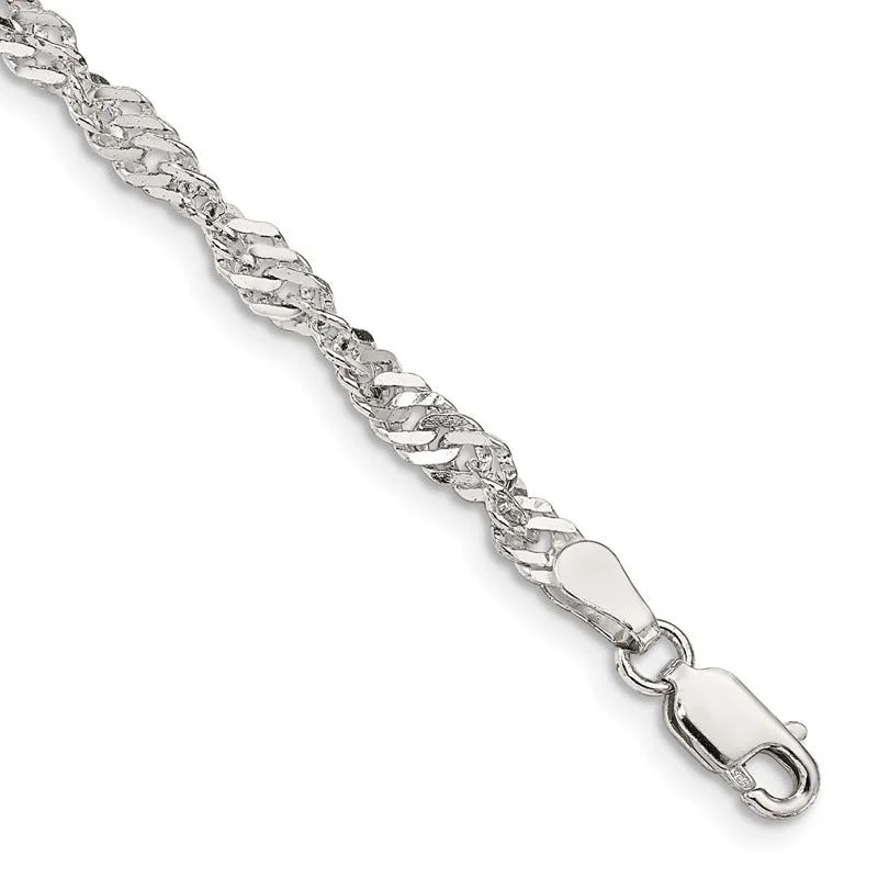 Elegant Gemstone Bracelets-Sterling Silver 3.5mm Singapore Chain Bracelet