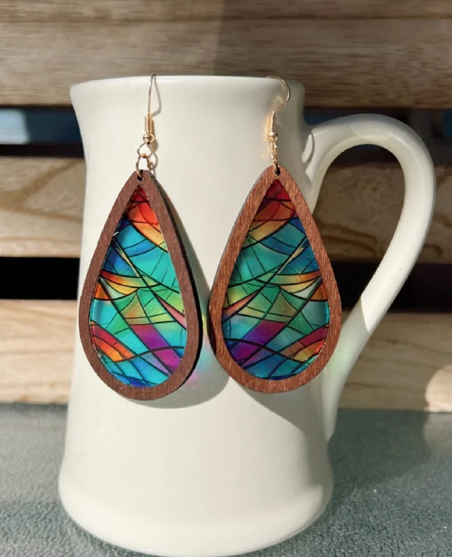 Simple Stud Earrings-Beautiful Geometric Stained Glass Earrings