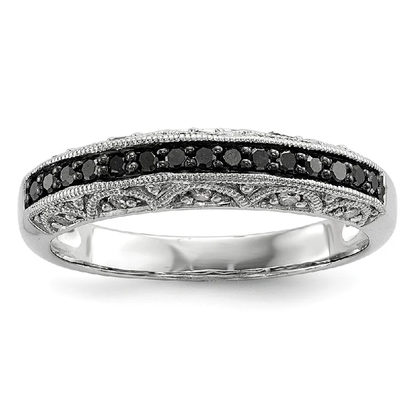 Trendy Wedding Bands-1/4 Ctw Black Diamond 3mm Tapered Ring in Sterling Silver