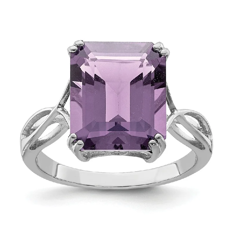 Colored Diamond Rings-Octagonal Pink Quartz Ring in Sterling Silver