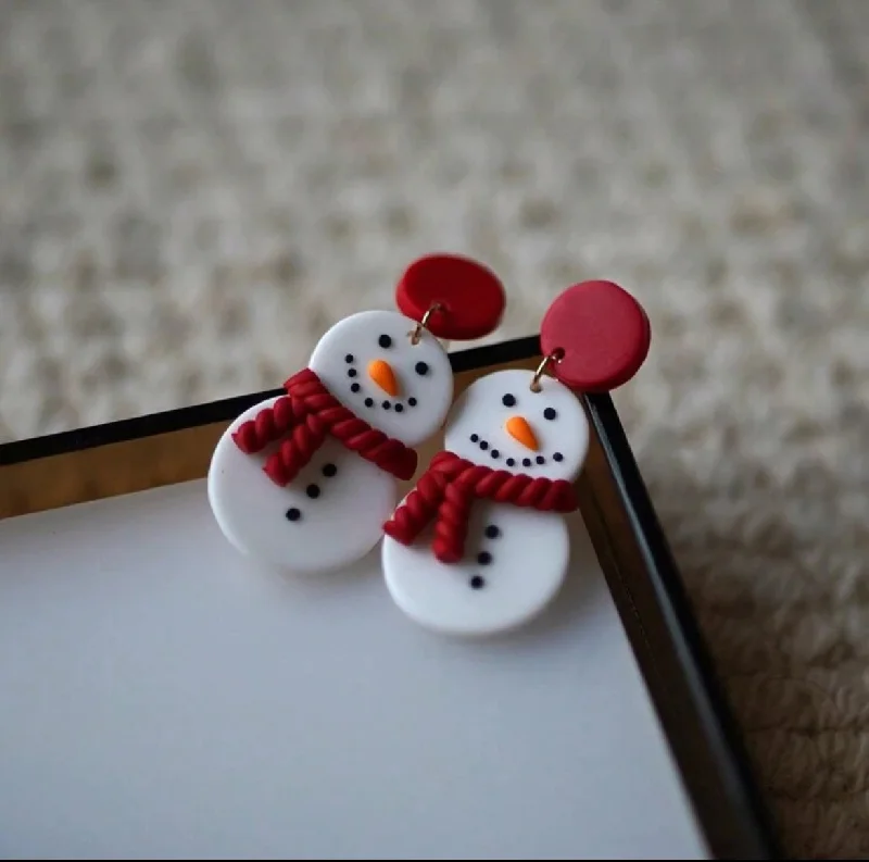 Colorful Dangle Earrings-Adorable Polymer Clay Snowman Stud Drop Earrings