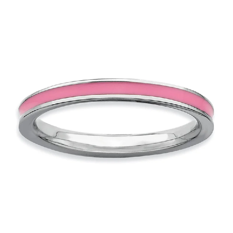 Fashionable Wedding Ring Sets-2.25mm Sterling Silver Stackable Pink Enameled Band