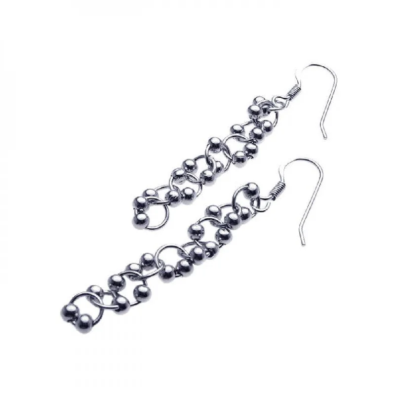 Elegant Stud Earrings-Clearance-Silver 925 Rhodium Plated Multi Ball Round Dangling Hook Earrings - STE00931