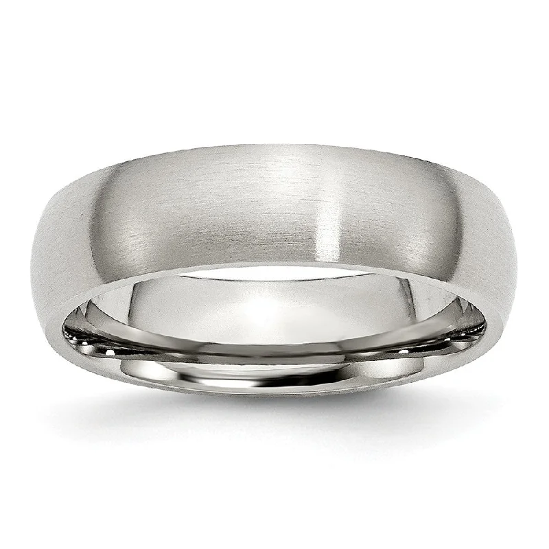 Dainty Wedding Bands-6mm Brushed Domed Comfort Fit Band in Stainless Steel