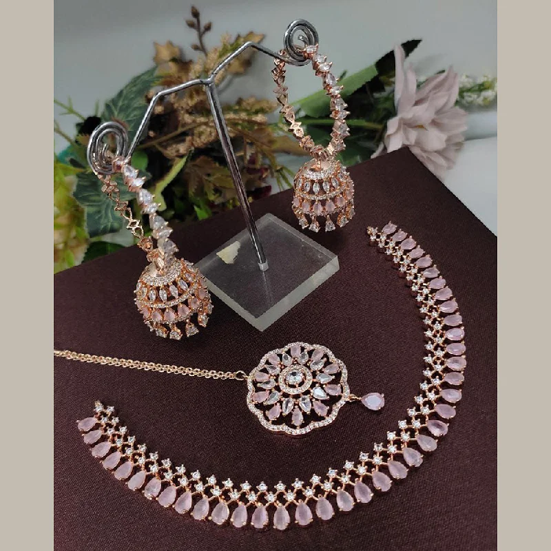 Heart Pendant Necklaces-Aamrapali Rose Gold Plated American Diamond Necklace Set