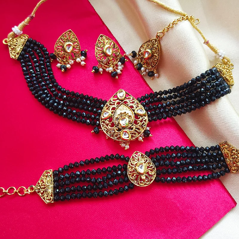 Beautiful Sapphire Necklaces-Darshana Jewels Gold Plated Crystal Choker Necklace Set